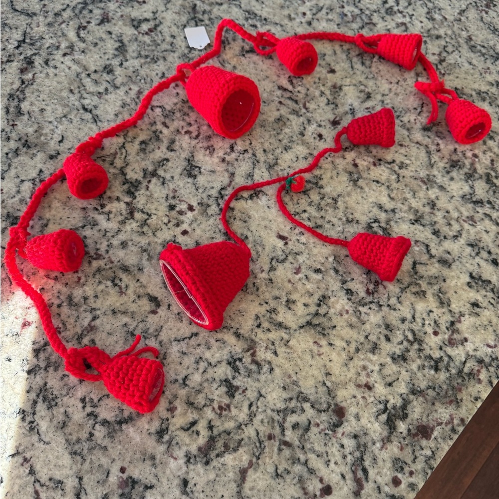 Vintage Red Crochet bell garland Christmas - Picture 2 of 6